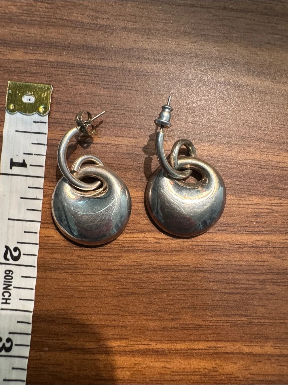 Vintage Silver Loop-and-Disc Dangle Earrings brand unknown, no markings